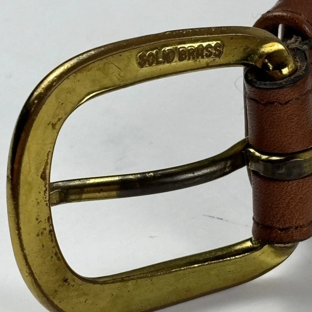 Genuine Leather Belt Mens 40 Brown Solid Brass Buckle Made‎ in USA Americana